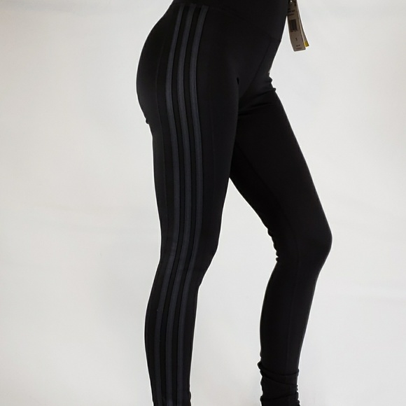 Adidas Ladies 3 Stripe Tights - Black/Carbon NWT! - Picture 2 of 8